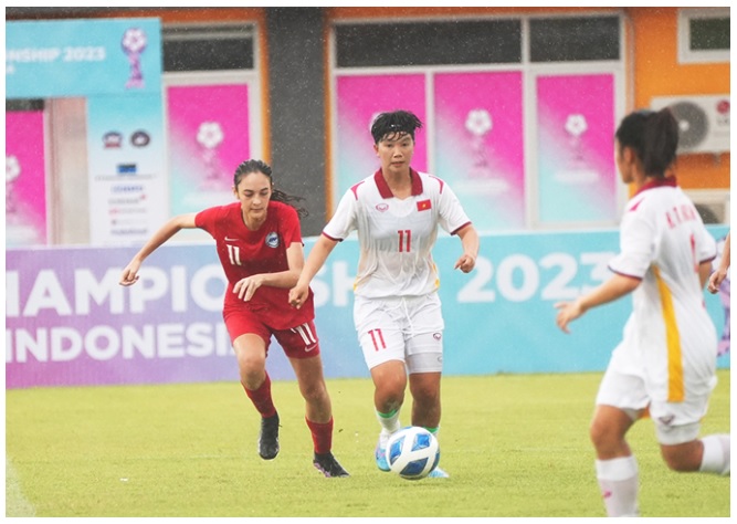 U19 nữ Việt Nam thắng đậm U19 nữ Singapore 5-0 tại giải U19 nữ Đông Nam Á 2023